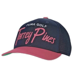 PUMA GOLF LIMITED EDITION TORREY PINES SCRIPT SNAPBACK CAP – DARK DENIM/RAPTURE ROSE