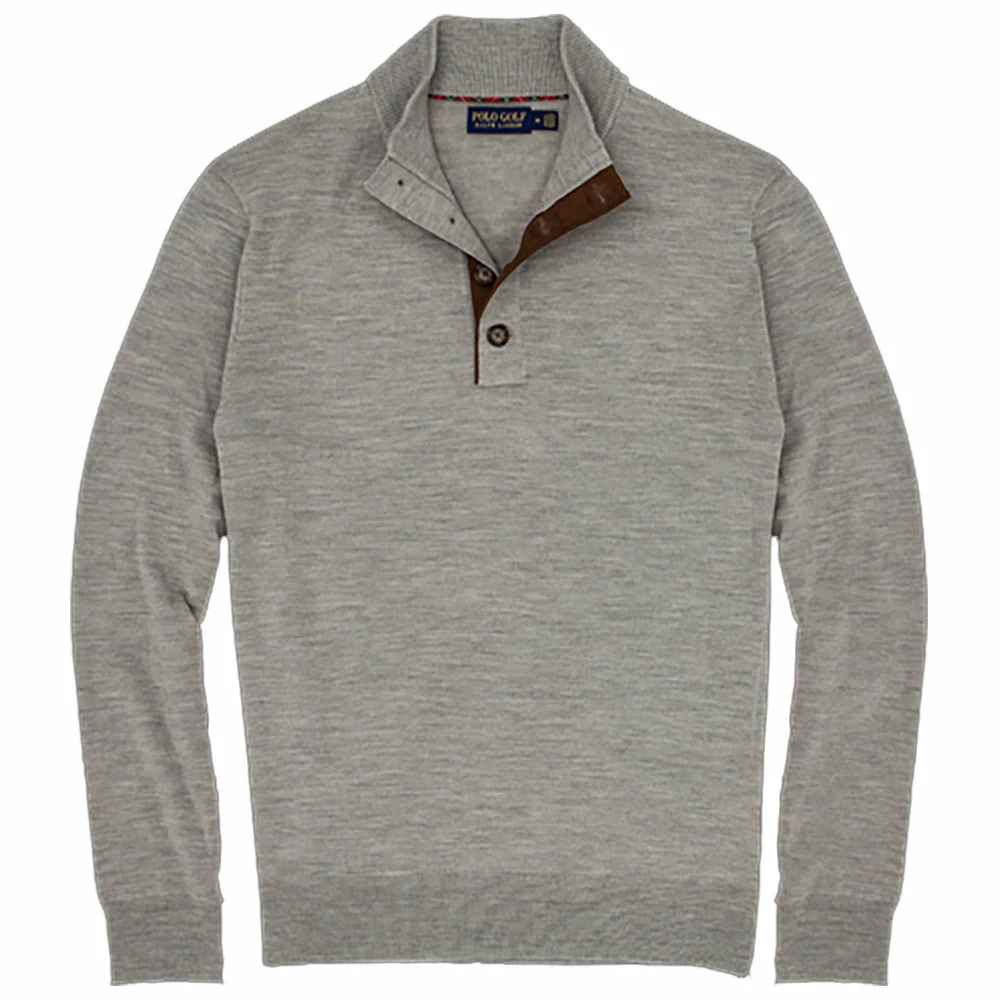 Polo Ralph Lauren Polo Golf Ralph Lauren Merino Wool Button Mockneck Gray Mens Golf Sweater