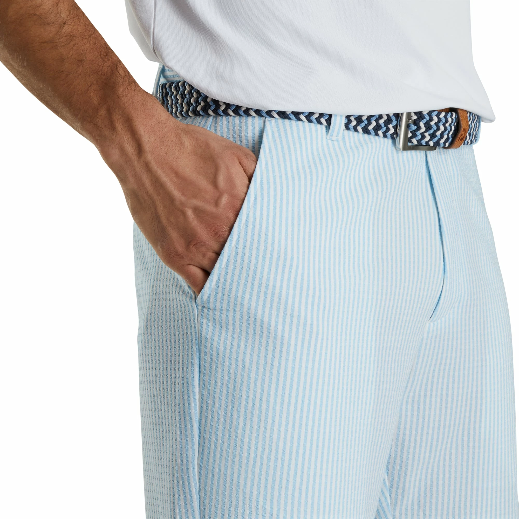 FootJoy Southern Living Performance Seersucker Blue White Mens Golf Shorts - Image 3