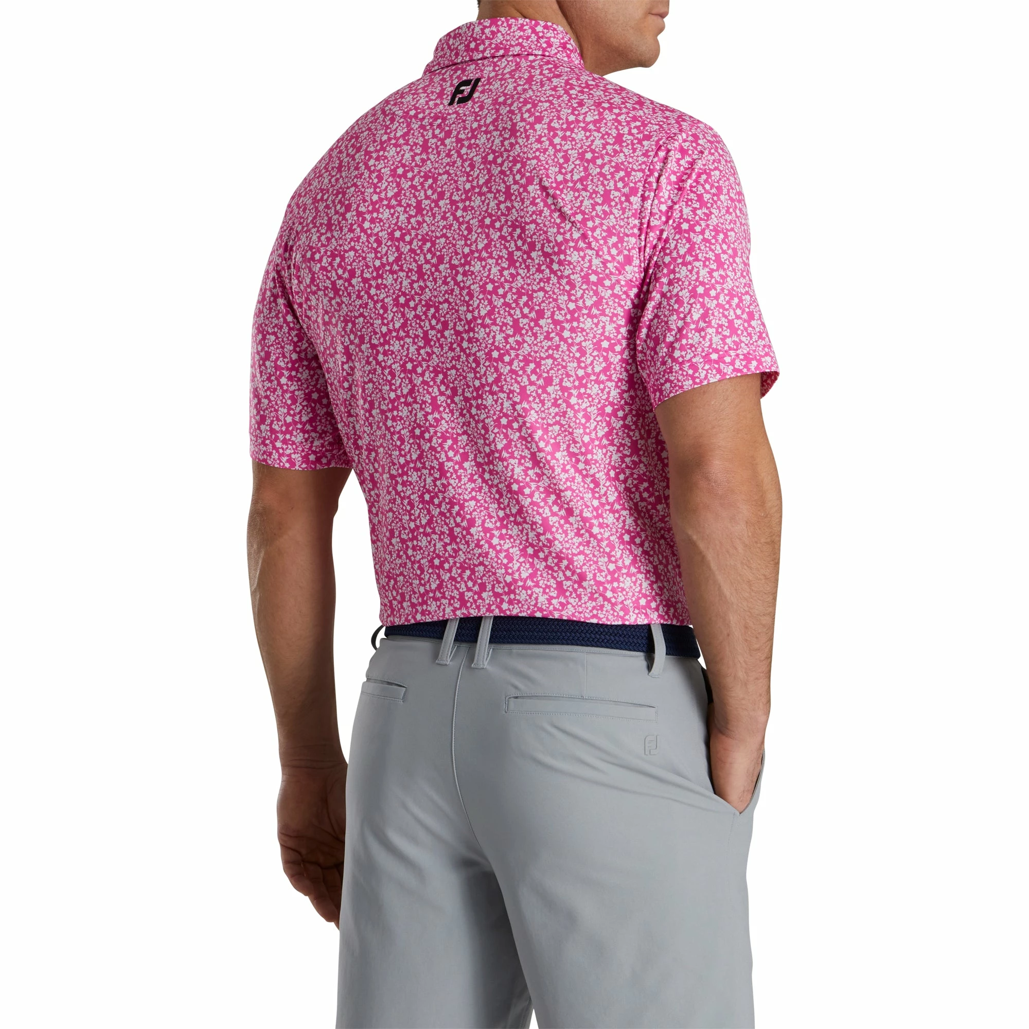 FootJoy Floral Vines Lisle Hot Pink Mens Golf Polo - Image 2