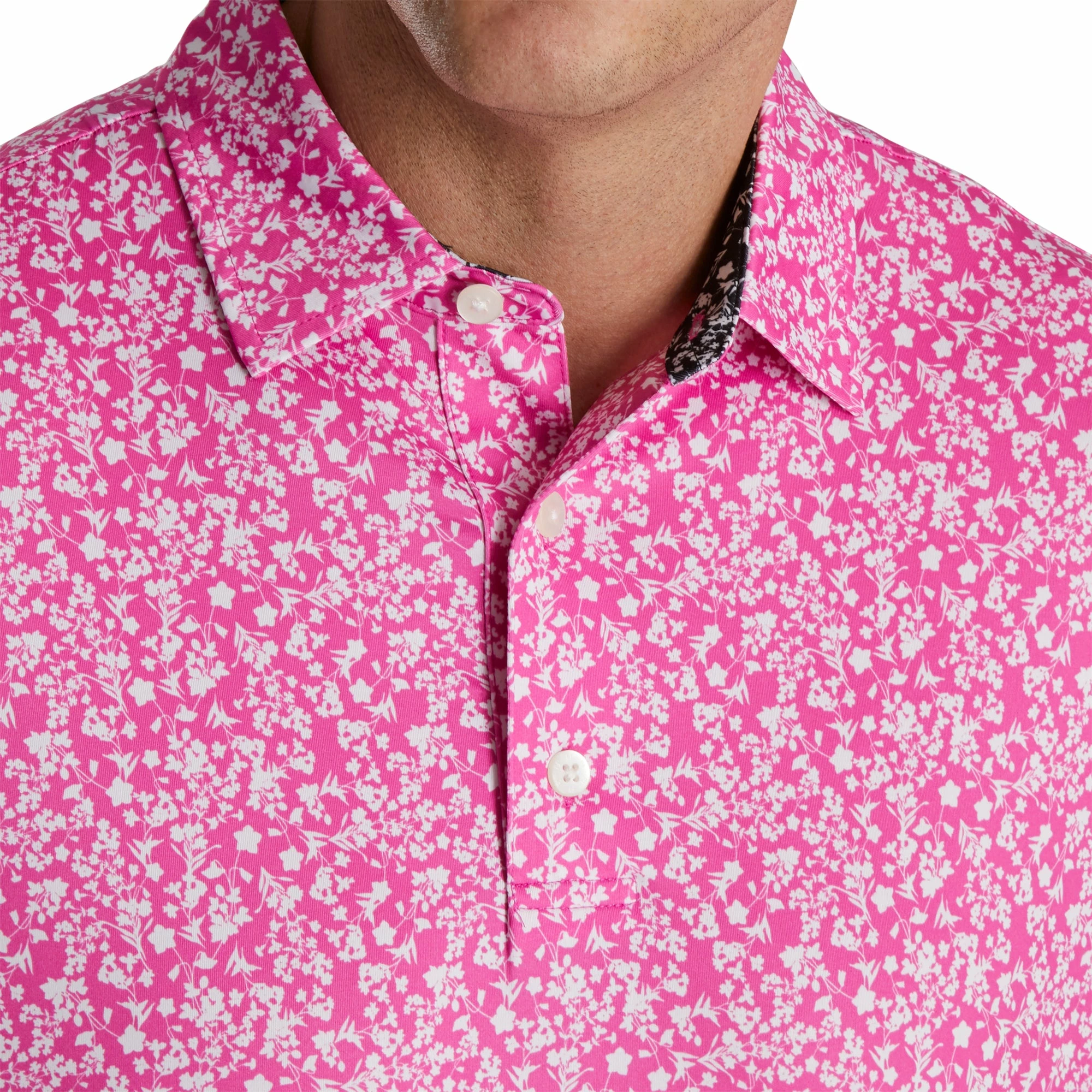 FootJoy Floral Vines Lisle Hot Pink Mens Golf Polo - Image 3