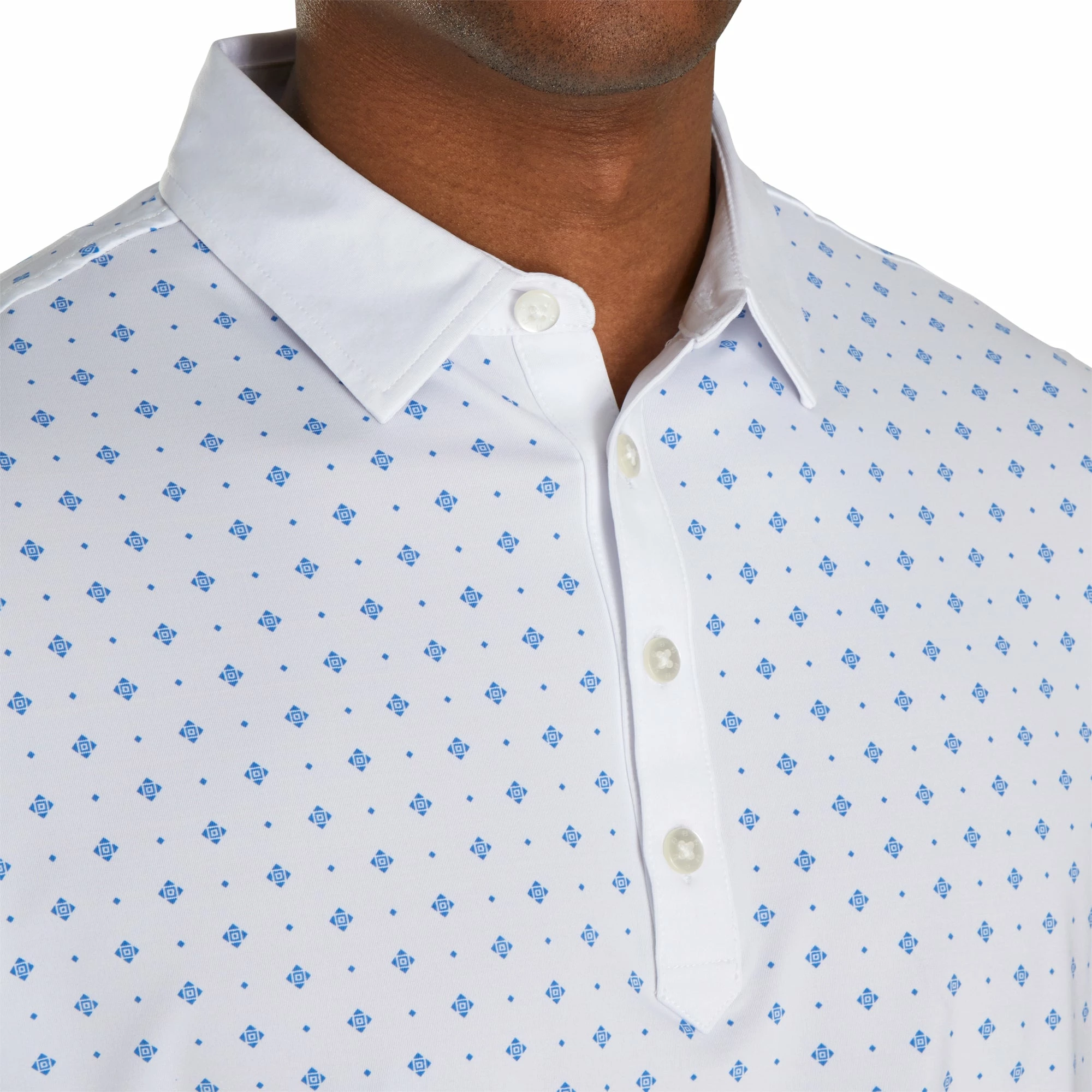 FootJoy Athletic Fit Deco Print White Mens Golf Polo - Image 3