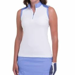 EP NY EP New York Zip Mock White Multi Womens Sleeveless Golf Polo