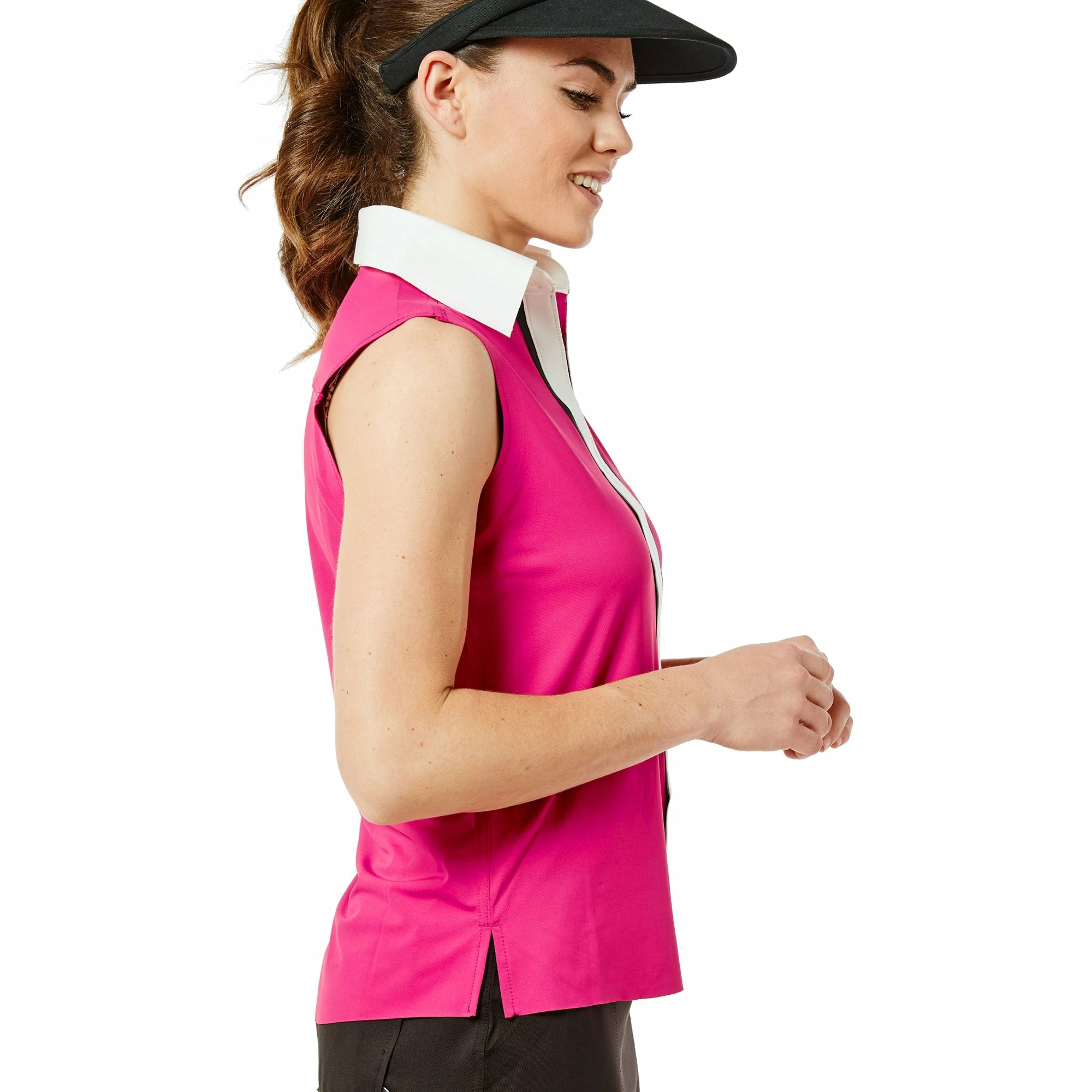 Belyn Key Piped Contrast Raspberry Womens Sleeveless Golf Polo - Image 2