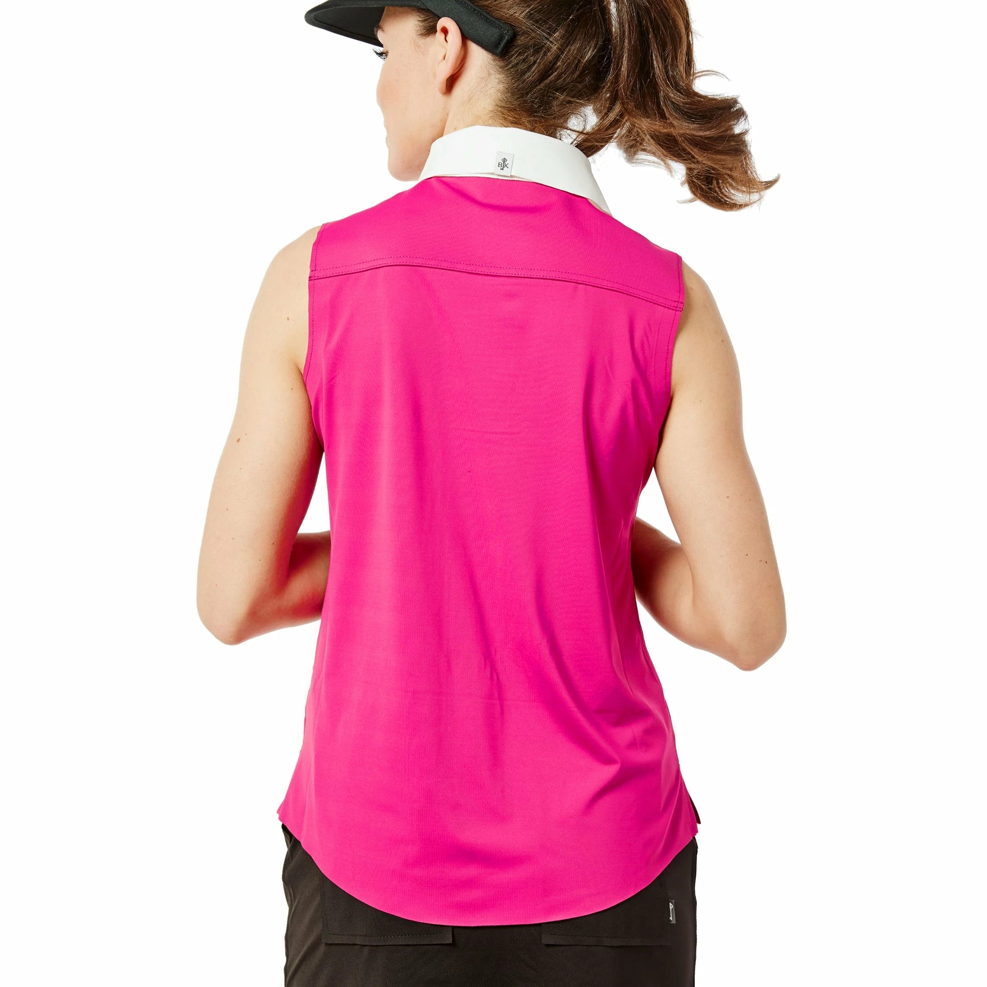 Belyn Key Piped Contrast Raspberry Womens Sleeveless Golf Polo - Image 3